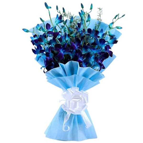 A Charming Bouquet of 9 Blue Orchids
