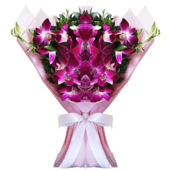 A Charming Bouquet of 9 Purple Orchids