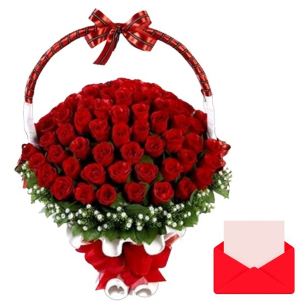 101 Red Roses Big Fancy Basket Arrangement + Card