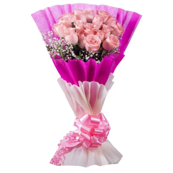 A Designer Bouquet of 15 Pink Roses