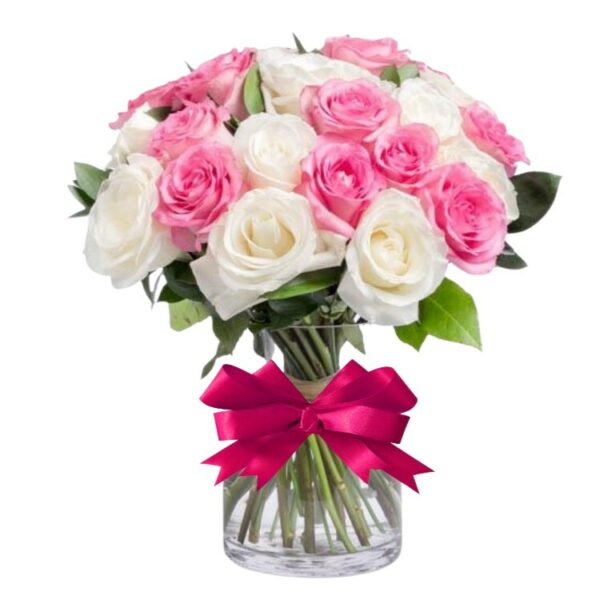 21 Pink & White Roses Premium Vase Arrangement