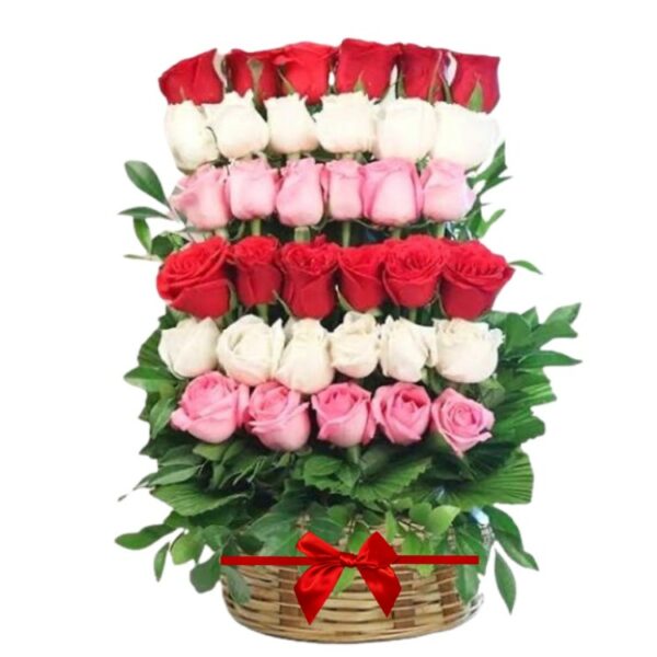 35 Mix Color Roses Designer Basket Arrangement