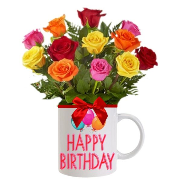 A Birthday Special Mug Filled with 12 Mix Color Roses