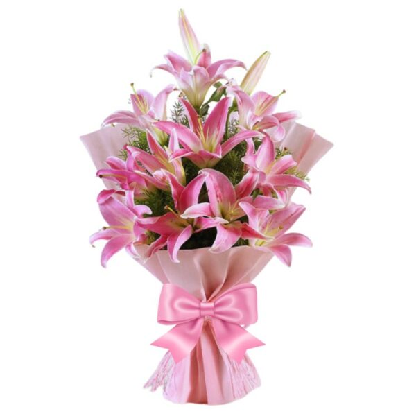 A Premium Bouquet of 5 Pink Lilies