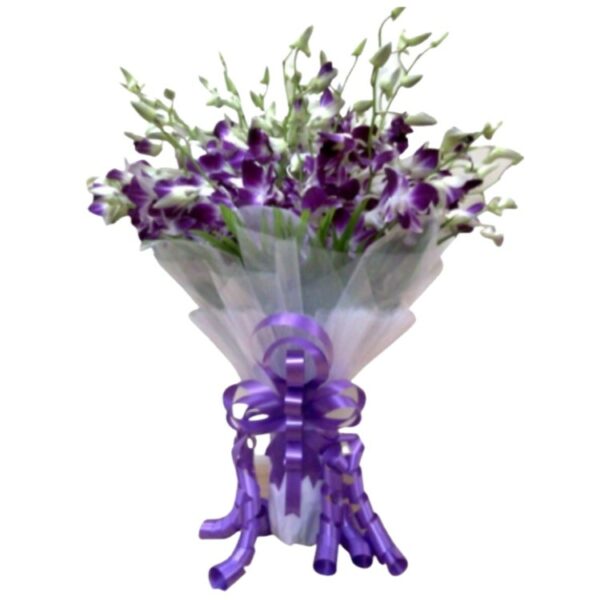 A Charming Premium Bouquet of 11 Purple Orchids