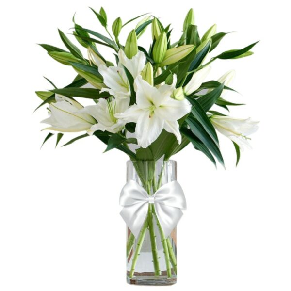 A Premium Vase Arrangement of 5 White Lilies