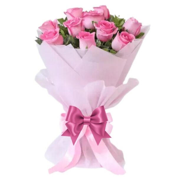 A Fancy Bunch of 12 Pink Roses