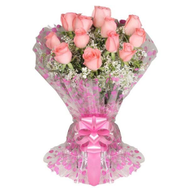 A Classic Bunch of 12 Pink Roses