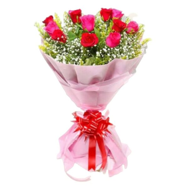 A Fancy Bunch of 12 Pink & Red Roses