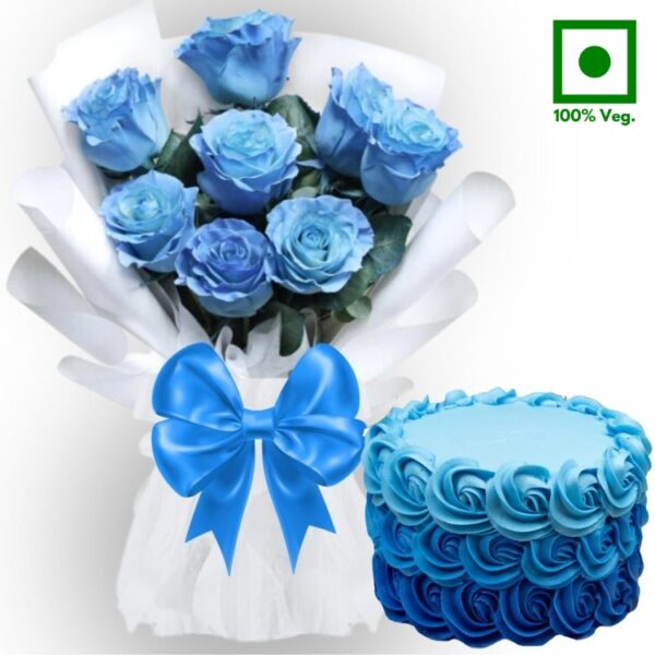 # A Cake & Flowers Combo - A Special Blue Delight Combo