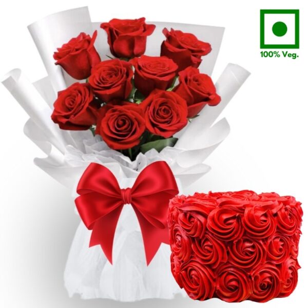 # A Cake & Flowers Combo - A Special Red Delight Combo