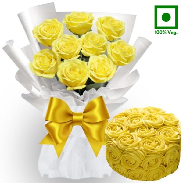 # A Cake & Flowers Combo - A Special Yellow Delight Combo
