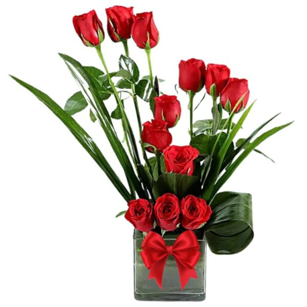 A Beautiful Vase Arrangement of 12 Red Roses