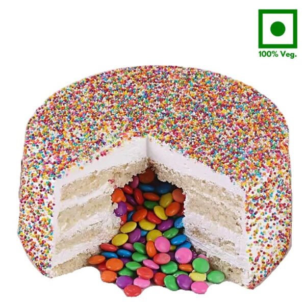 A Cadbury Gems Filled Vanilla Flavor Cake
