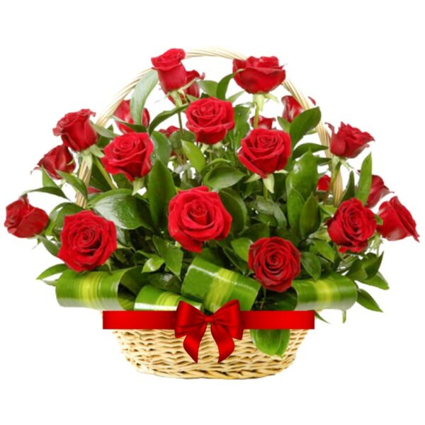 A Simple Basket of 21 Red Roses