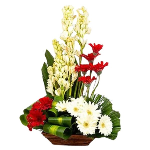 A Designer Basket Arrangement Rajnigandha & Gerberas