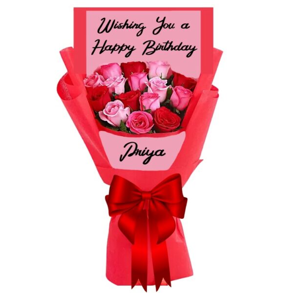 # 001 - A Unique Personalized Bouquet of 15 Red & Pink Roses