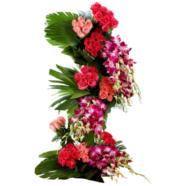 A Big Premium Arrangement of Mix Color Roses & Orchids (3 Feet Height)