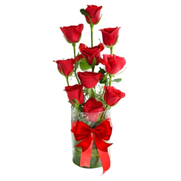 A Charming Vase Arrangement of 10 Red Roses