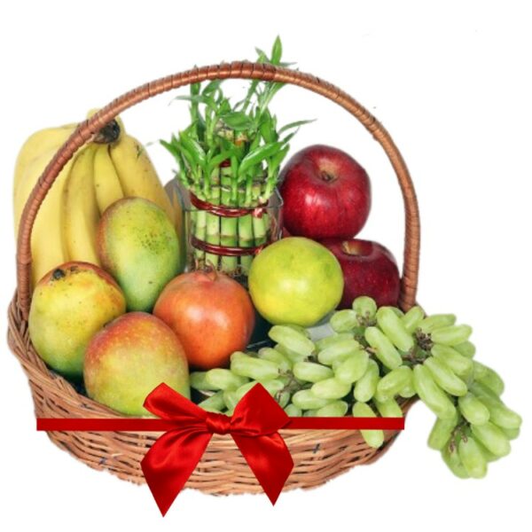 A Fresh Fruits Combo - A Fresh Fruits Basket + 2 Layers Lucky Bamboo Plant