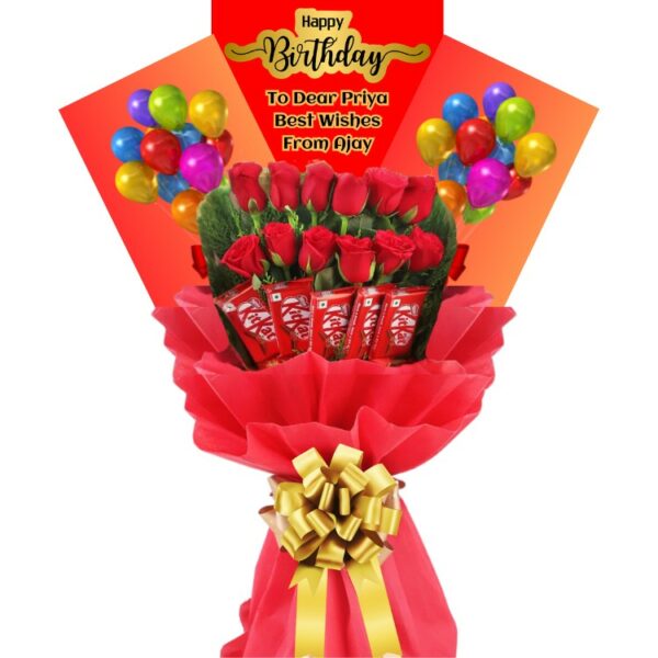# 001 - A Birthday Special - Unique Personalized Printed Message Bouquet of Roses & Chocolates